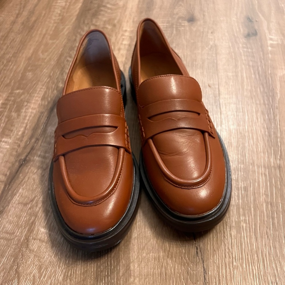 Brown leather loafers
